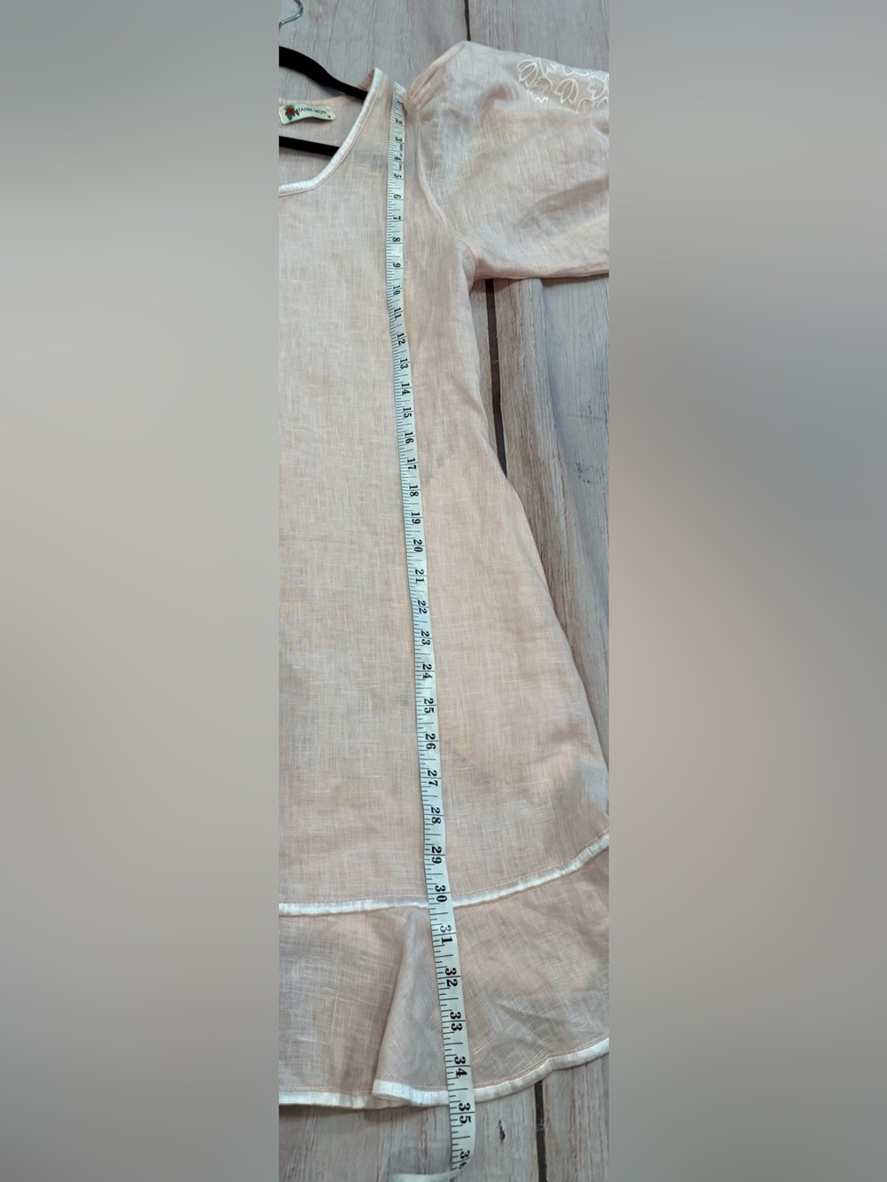 Fanm Mon Mardin Dress Women's Size M Peach 100% Linen Embroidered Puff Sleeve - Picture 4 of 10
